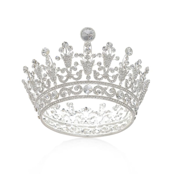 Full Rund Kristall Drottningkrona Rhinestone Brud Tiara Pageant Prom Bröllop Hår Smycken