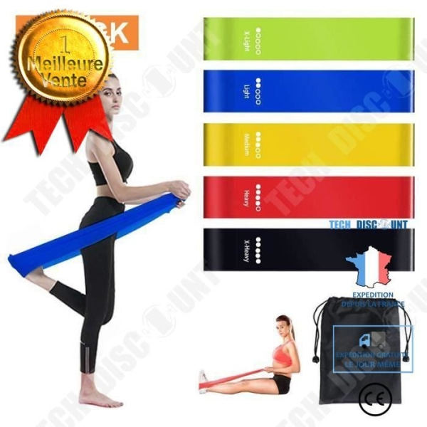 TD® Set med 5 Elastiska Träningsband - Träningsband för Fitness Crossfit Pilates Yoga och Fysioterapi - Multifunktionella