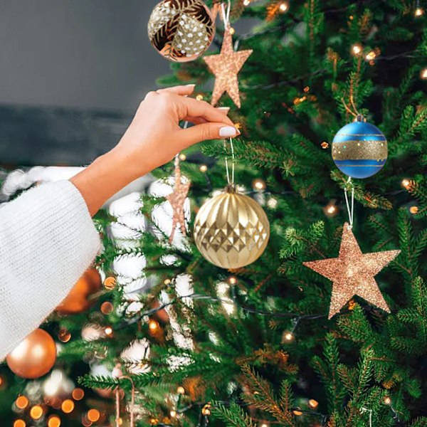 Julepynt med over 70 festlige elektroplaterte fargede bursdagspynt, hengende pynt, juletrepynt