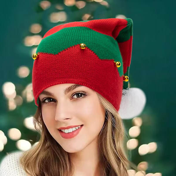 Tomtehatt Elf Julhatt Stickade Hattar För Kvinnor Män Varm Hatt Med Pompom Jul Nyår Fest Röd Grön Medium