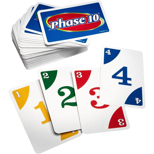 Mattel Games Phase 10 kortspill, sekvenser som i rummy, inneholder 108 kort, for hjemmet.