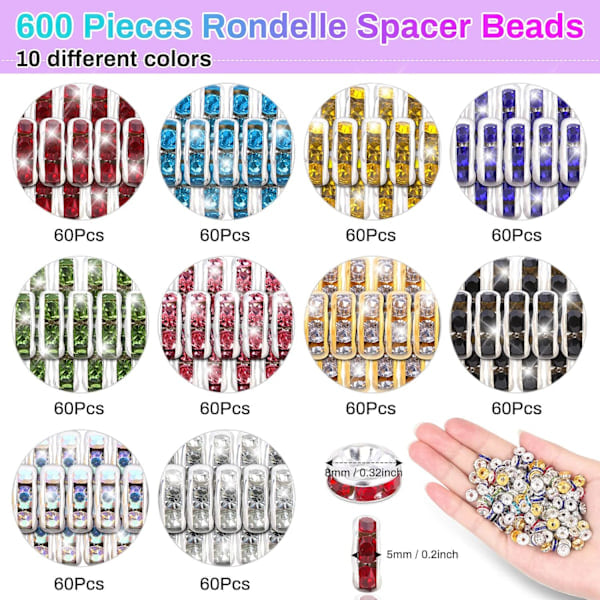 REMAKE Distanspärlor för Smyckestillverkning, 600 St Rhinestone Kristall Distanspärlor för Armband och Smyckedesign