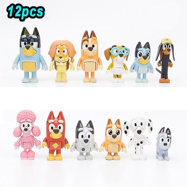 REMAKE 8-12 kpl Bluey Bingo hahmoja leluja Perhe Kawaii Liikkuvat nivellet leluhahmoja Piirretty Bluey Ystävät Pvc malli nukke Uudelle vuodelle 8 kpl-A