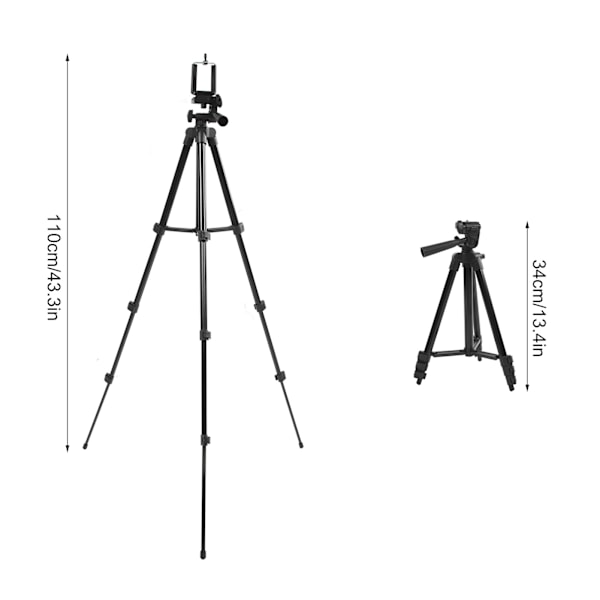 3120 A Stativ 110cm 43in Stativstativ för Mobiltelefon Kamera Digital Fotografi Selfies Svart