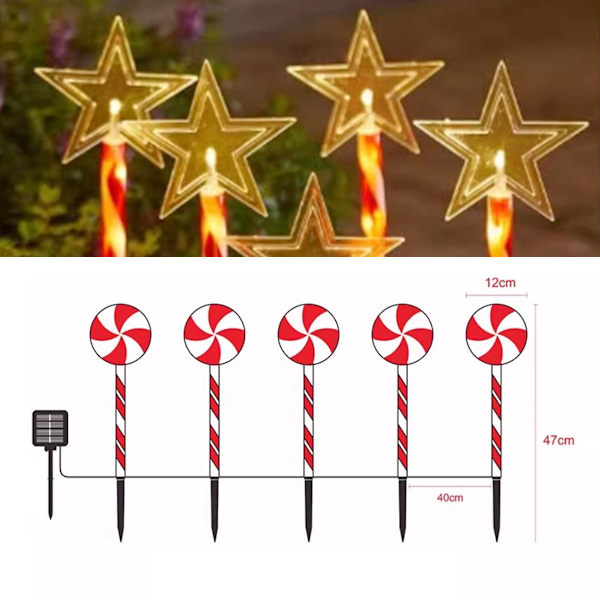 Utomhus Jul Solcellslampor (Set om 5), Jul Solcellsmarklampor för Solcellsjuldekorationer, Stigen & Bakgården