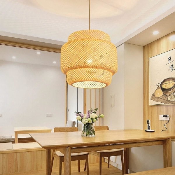 REMAKE Retro Hängande Cafelampor Loft Japansk Stil Handvävd Bambuvävd Lampskärm