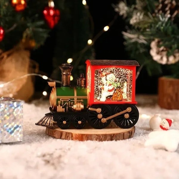 Christmas tree balls with train motifs for Christmas decoration on the table