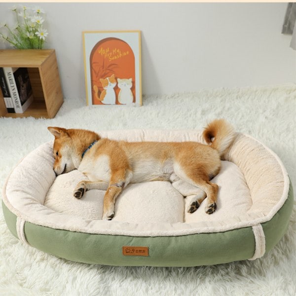 Suede Flannel Nest Hundebed Dyrebed Matte græsfarvet M