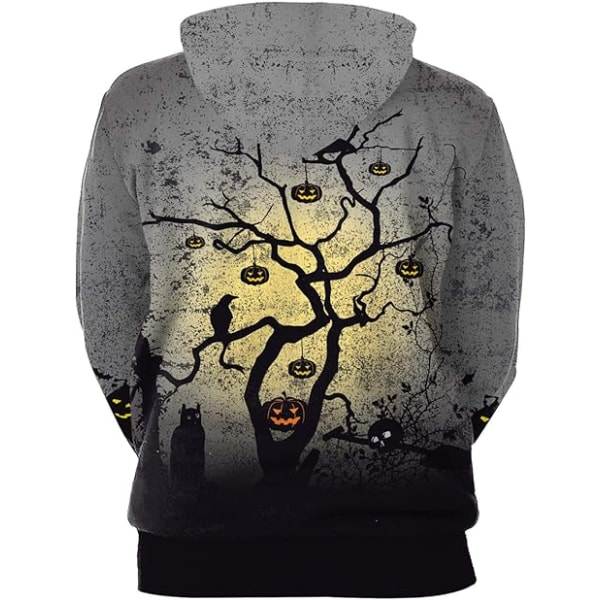 Hettegenser for menn med lang erme, morsom rund hals, kengurulomme, Halloween, jul, flerfarget 3D-print, pullovergenser (Størrelse: XL)