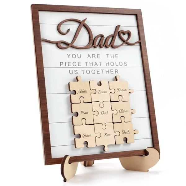 Pappas & Barns Namn Pusselbit DIY Skylt (8''x10''), Fars Dag Present Rustik Konst Dekoration på Skrivbord