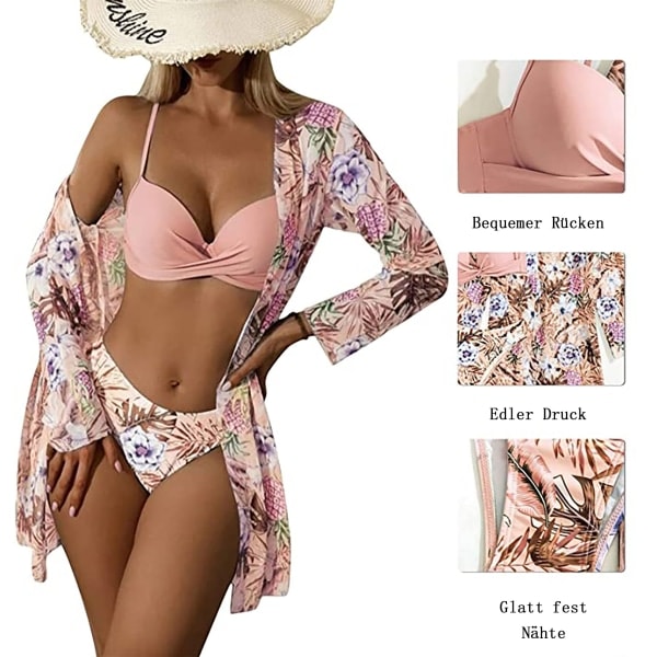 Push-up bikini med sjalbluse & højtaljede bukser Pink L