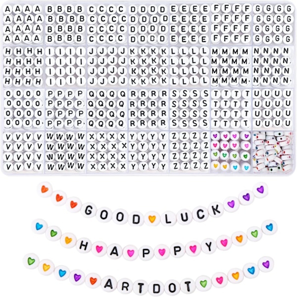 REMAKE 1820 st Bokstäver Pärlor 28 Stilar Alfabetiska Pärlor Färgglada Smiley Pärlor Hjärtan Pärlor för Armband och Smyckestillverkning Vit