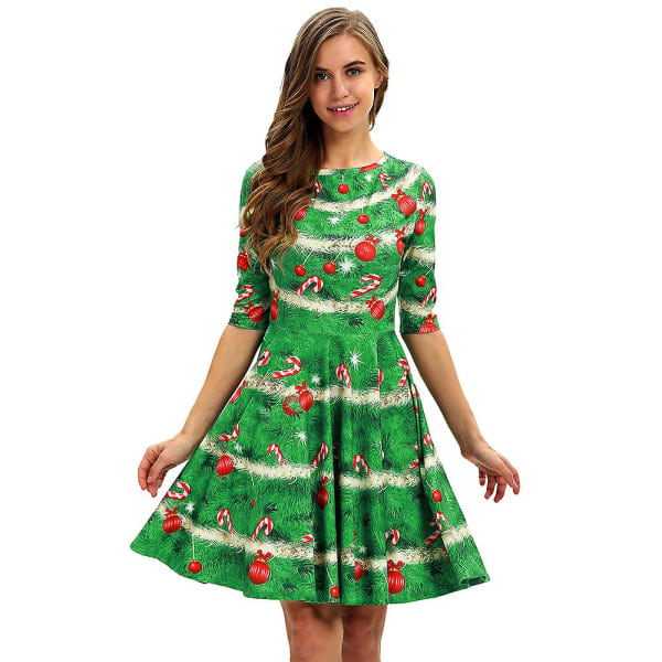 Ohpa Women's Christmas Dress 1/2 Sleeve Knee-Length Dress Women's Fashion Clothes Christmas A-Line Dress-Red Santa Dress（XL Green）