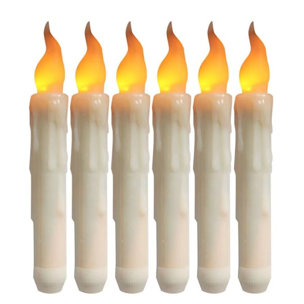 Flammeløse flimrende lys, 1 fjernkontroll, 17 cm elfenben, batteridrevne LED-vindulys, timer, sett med 6 flammeløse plastlys med voks-effekt (2 cm