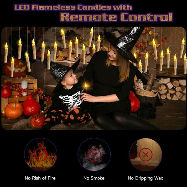 REMAKE Halloween dekoration, 20 flameløse hængende lys i elfenben med fjernbetjening