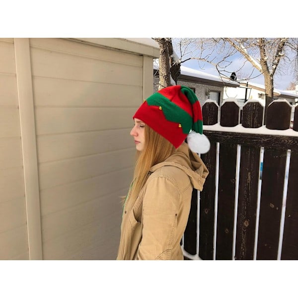 Tomtehatt Elf Julhatt Stickade Hattar För Kvinnor Män Varm Hatt Med Pompom Jul Nyår Fest Röd Grön Medium