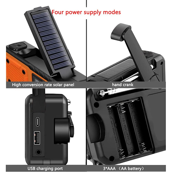 REMAKE Håndsving Radio, 4000mAh Powerbank Solcelle Håndsving Radio, AM/FM/WB/NOAA og Advarsel Bærbar Vejrradio