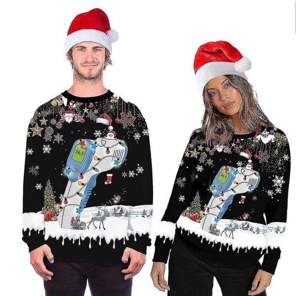 Jouluaiheinen laiskiainen painatus unisex-neulepyörä, pyöreä kaulus, syksyinen pitkähihainen neule H10Y XL