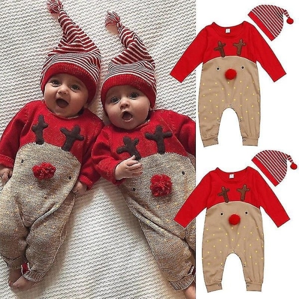 Jumpsuit til Piger - Juleprint - Langærmet - Perfekt til 70cm