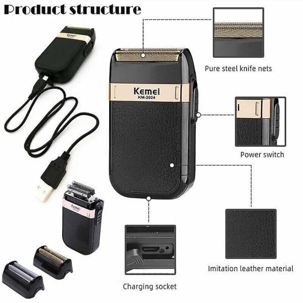 KM-2024 Elektrisk Skraber til Mænd, Trimmer, Razor, Hårtrimmer, USB Opladbar