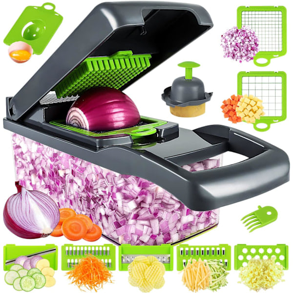 REMAKE Vegetable Chopper, Professional Onion Chopper, Multifunctional 13 in 1 Food Chopper, Kitchen Vegetable Cutter with 8 Blades