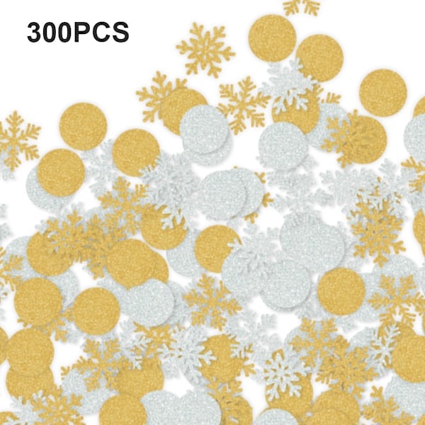 Jule- og nyttårs-snøfnuggkonfetti, hvite snøfnugg, runde bordkonfetti, juleferiefestdekorasjoner