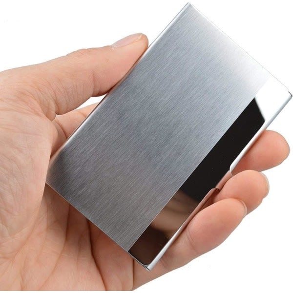 Super light business card holder Professional stainless steel case Keep business cards in perfect condition Slim design, silver