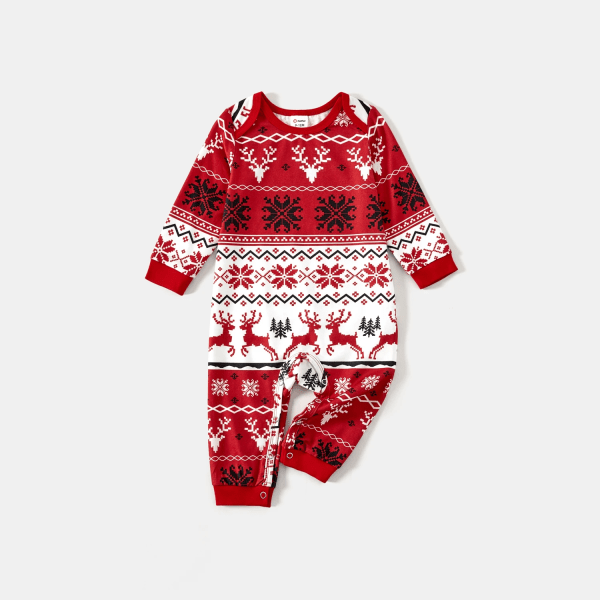 Jouluperheen Matchiva Reindeer ja Lumhiutaleet Pitkähihainen Punainen Pyjamasetti (Liekkikestävä) Punainen Naisten