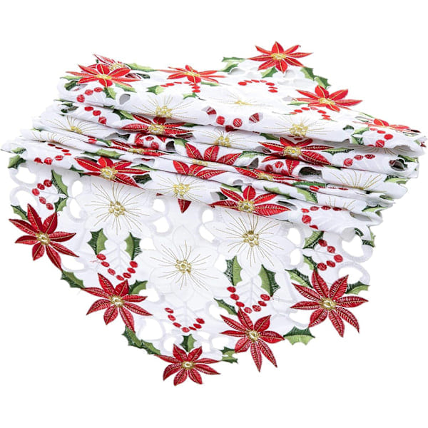 Julbordstablett med blommor, broderad bordstablett för juldekorationer
