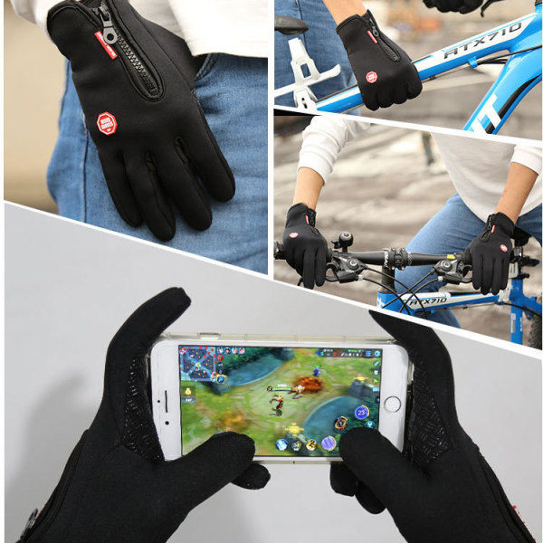 Par touchscreen-handsker til efterår/vinter med anti-slip og dobbelt lynlås i farve Sort M