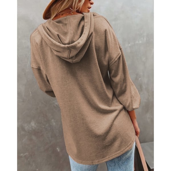 Damebluse med knapper til efteråret Khaki L