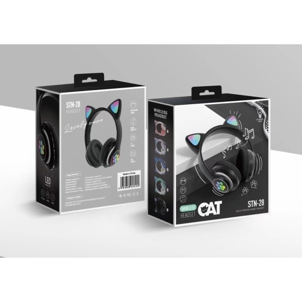 Gaming Headset Mode Bluetooth Katteører LED Lys Opladbar Trådløs Headset (Sort)