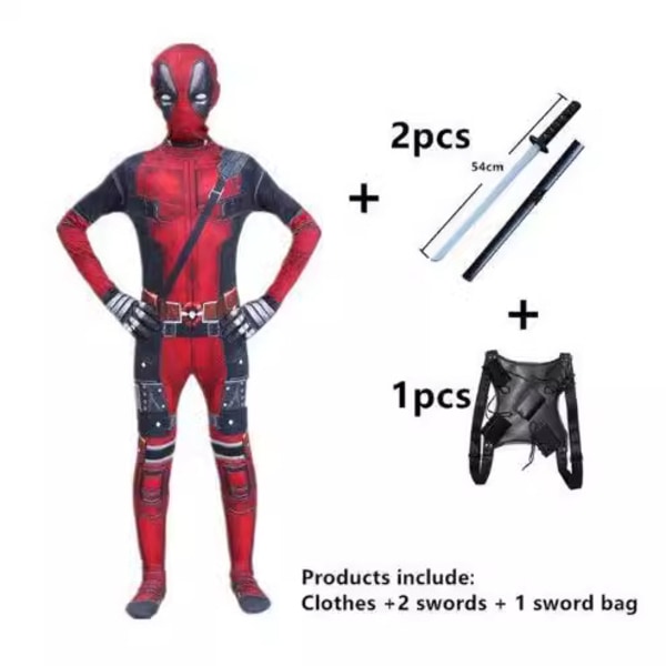 Deadpool Kostym Superhjälte Cosplay Kostymer Superhjälte Barn Bodysuit 3D Stil Halloween Cosplay Kostymer Svärdväska 6 6 6 6 140CM 6 140CM