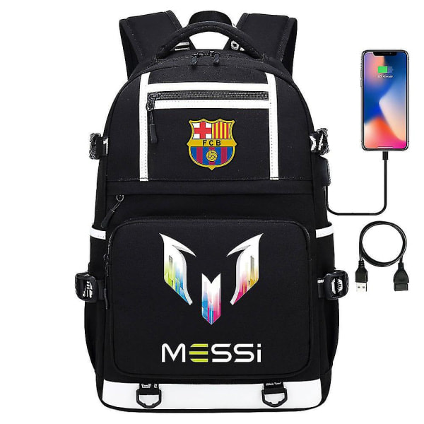 Messi Barcelona -paintettu reppu matkalaukku Opiskelijan koululaukku Vedenpitävä tietokone (musta)