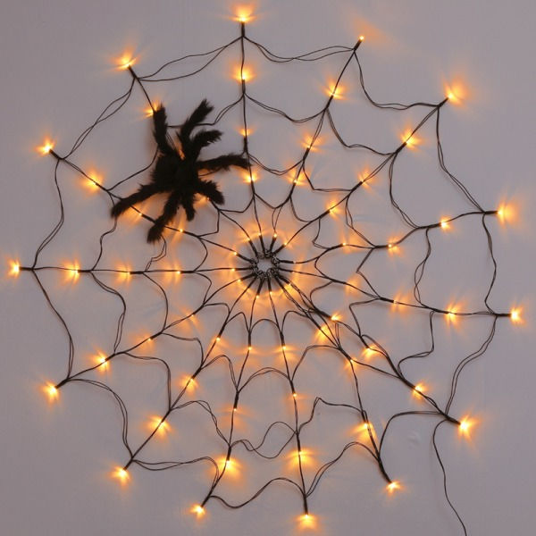 REMAKE 60 Orange LED Lys med Sort Edderkop, Halloween Dekorationer Spi