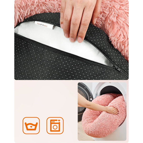 REMAKE Hundebed, Donutformet Kattebed, Fluffy Soothing Dyrebed med Avtakbart Vaskbart Teppe, Myk Lang Plysj, 60cm, Rosa