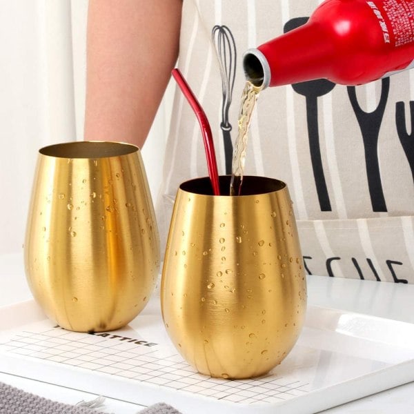 Fars Dag Present - Rostfritt Stål Vin Glas Utan Fot, Bärbar Vin Glas för Pool - Guld