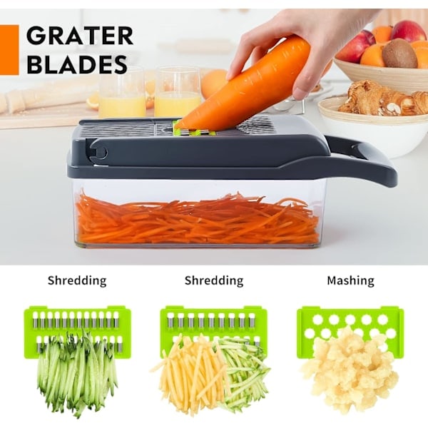 REMAKE Grönsakshackare, Professionell Lökhackare, Multifunktionell 13 i 1 Mathackare, Köksgrönsakskutter med 8 Blad