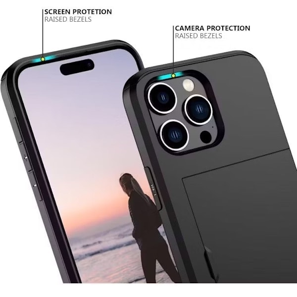 iPhone 13 Pro - Cover med kortslot Solid® Ekstra forstærket Sort Sort