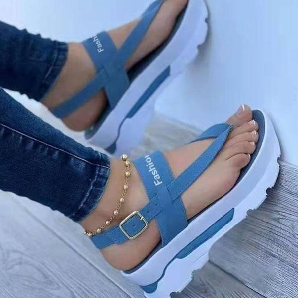 Naisten Platforma Thong-Sandaalit, Yksivärinen Kirjainsolkihihna Slingback-Kengät, Ulkoilma Kesäsandaalit