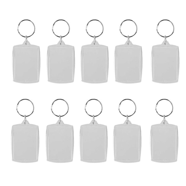 REMAKE 100 stk. Gennemsigtige Glatte Akrylindsatser Foto Billederamme Nøglering Nøgleholder DIY Split Ring Nøglekæde Gave