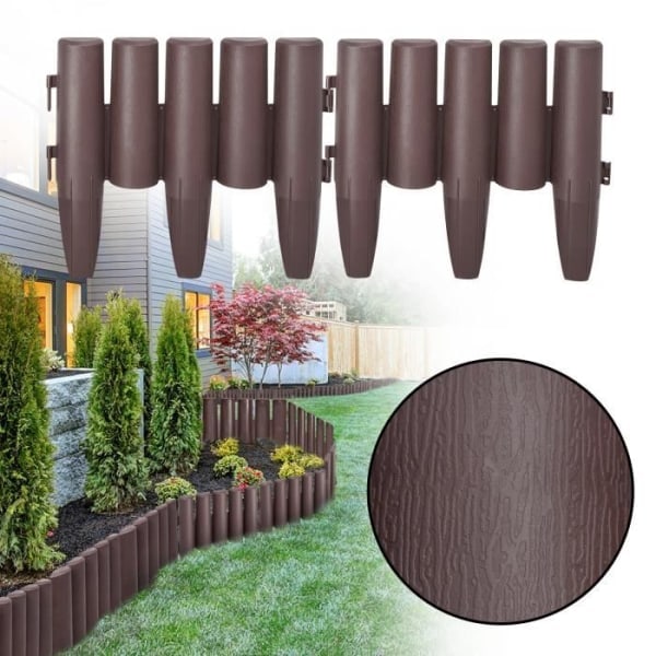 YUENFONG Garden border fence, palisade fence, decorative balcony terrace, wood effect plastic, 2.8m, 10 pcs.