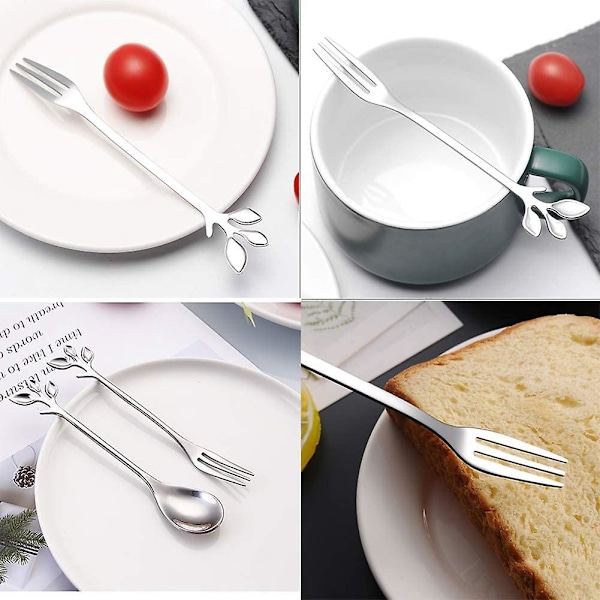 Dessertske og Gaffelsæt, 20 stk. 12 cm Kagegaffel, Kaffeske, Kreativ Sølvblad Frugtgaffel, (10 stk.