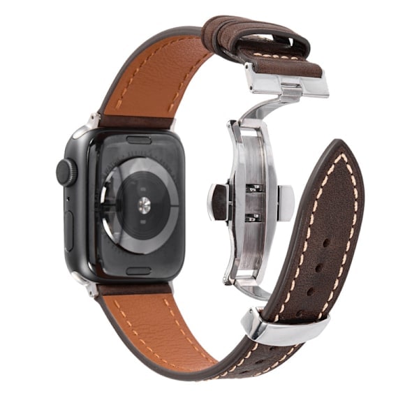 Läderarmband till Apple Watch med Silverfjärilslås kaffe