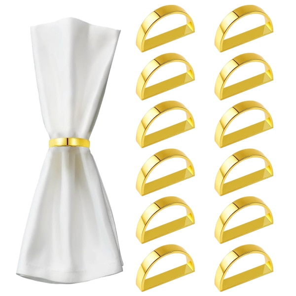 Guld Servett Ringar Set om 12, Halvcirkel Metall Guld Servett Spännen, Semestermiddagsfest, Påskbord Dekorationer, Nyårsafton Bord Dekor