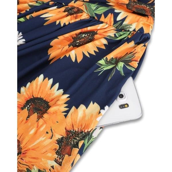 Dame Maxi Kjole Casual V-Hals Kort/Lang Ærme Blomster Dame Wrap Lang Kjole Med Lomme