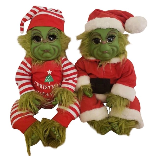LEAX Christmas The Grinch Latex Plysch Doll Reborn Baby Grinch Fylld leksak Julklapp för barn Es-WELLNGS Röd