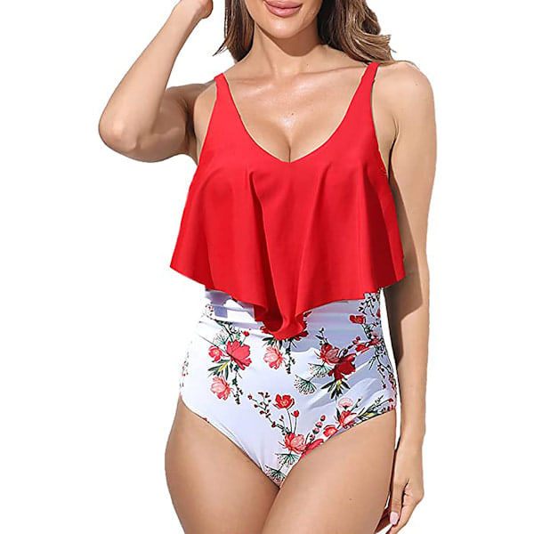Badedrakt for kvinner, endel, V-hals bikini, rød, M