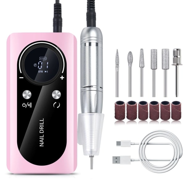 REMAKE Oppladbart elektrisk neglfil for akryl gel negl manikyr pedikyr sett neglesalonger Rosa