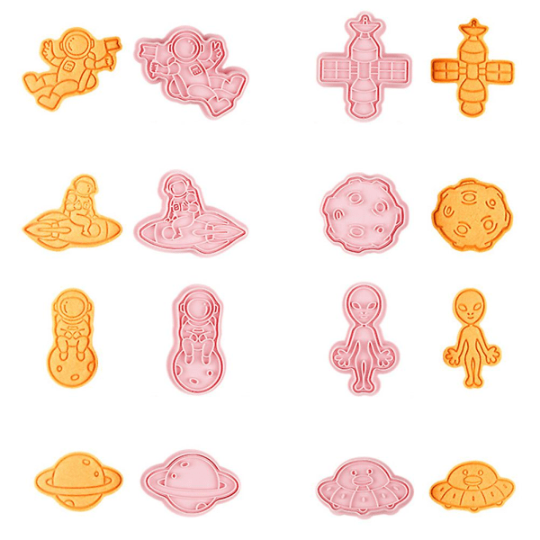 8-delad Astronautkakformssats i Plast - 3D Plastkakpress, Stämpelform, Kakstämpe, Fudgeform